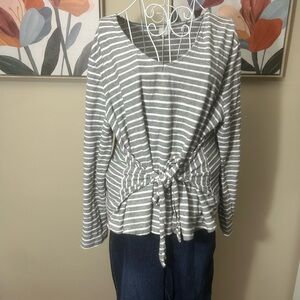 Gray Striped Tie Front or Back Blouse